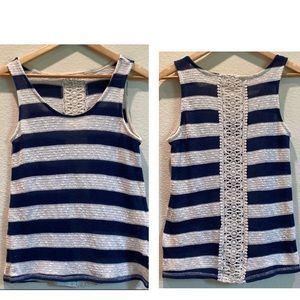 Pink Rose- Embroidered Striped Tank (M) EUC